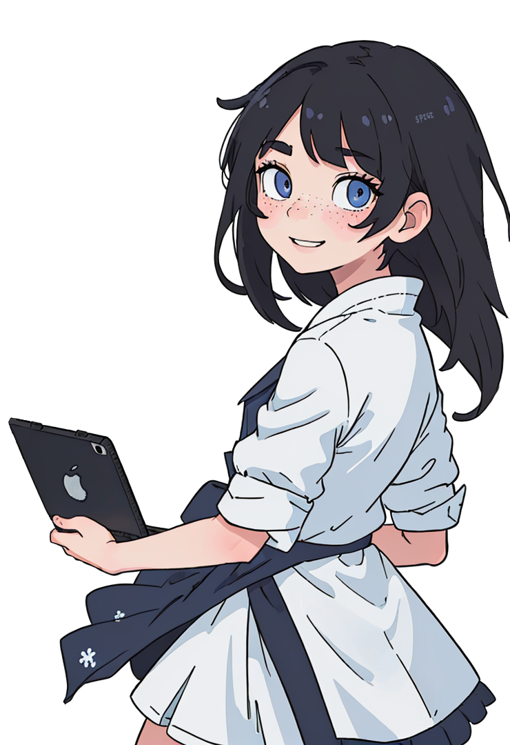 anime girl holding an ipad